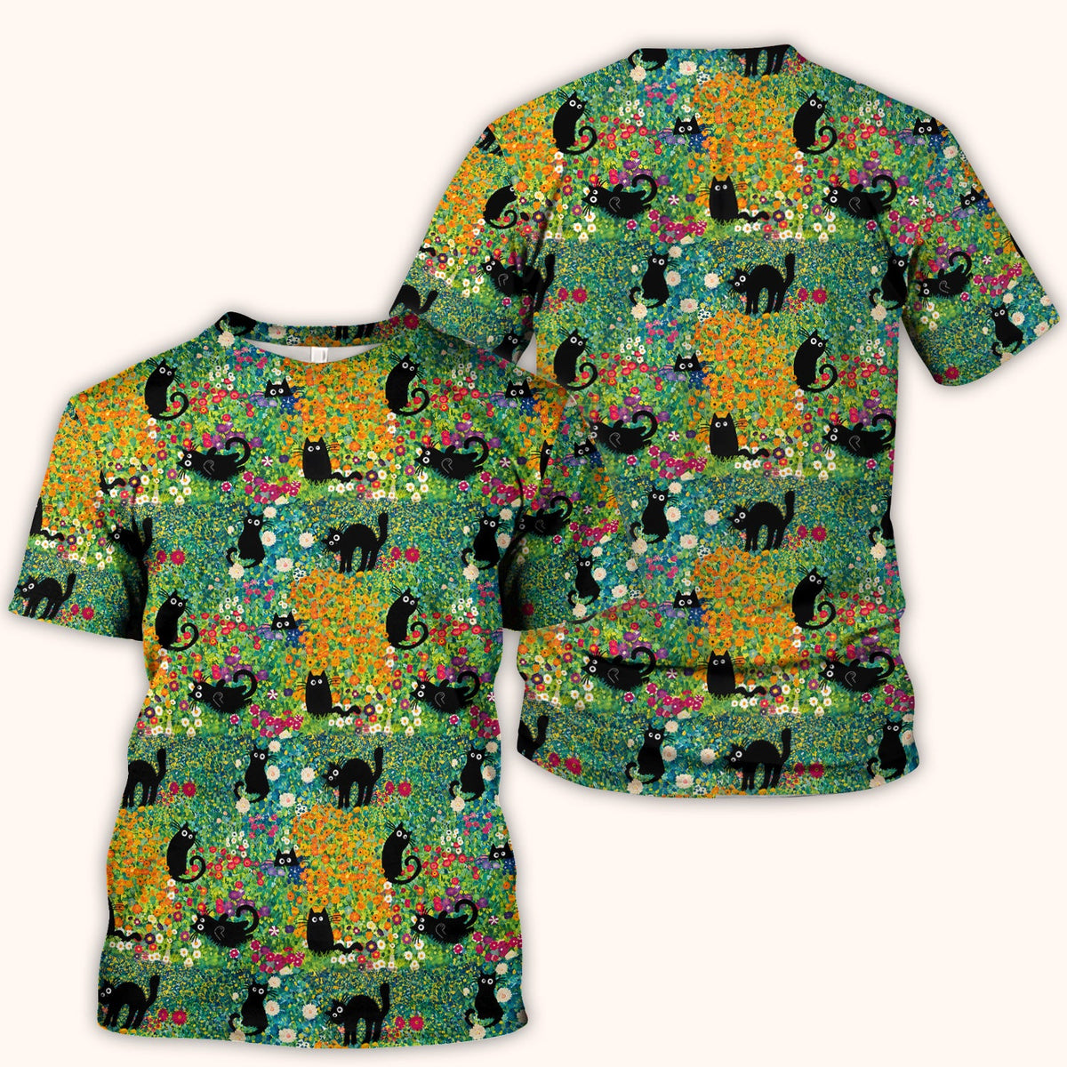 Black Cat Flower Garden Nurse Scrub Top
