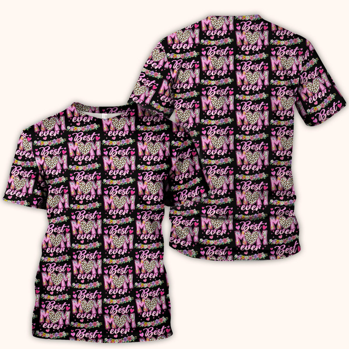 Best Mom Ever Leopard Heart Nurse Scrub Top
