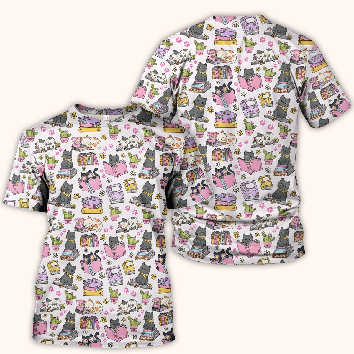 Cat Book Cactus Nurse Scrub Top
