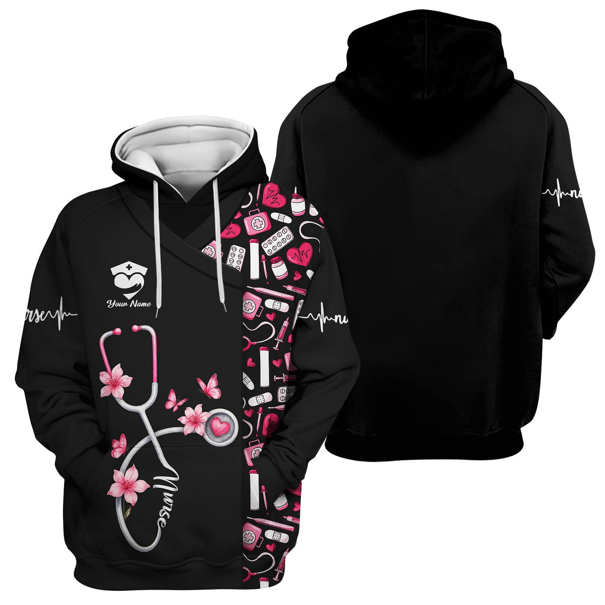 Custom Cute Floral Nurse Scrub Top for Women - Medical Uniform with Stethoscope Design - Comfortable Workwear for RN, CNA, LPN, Medical Staff