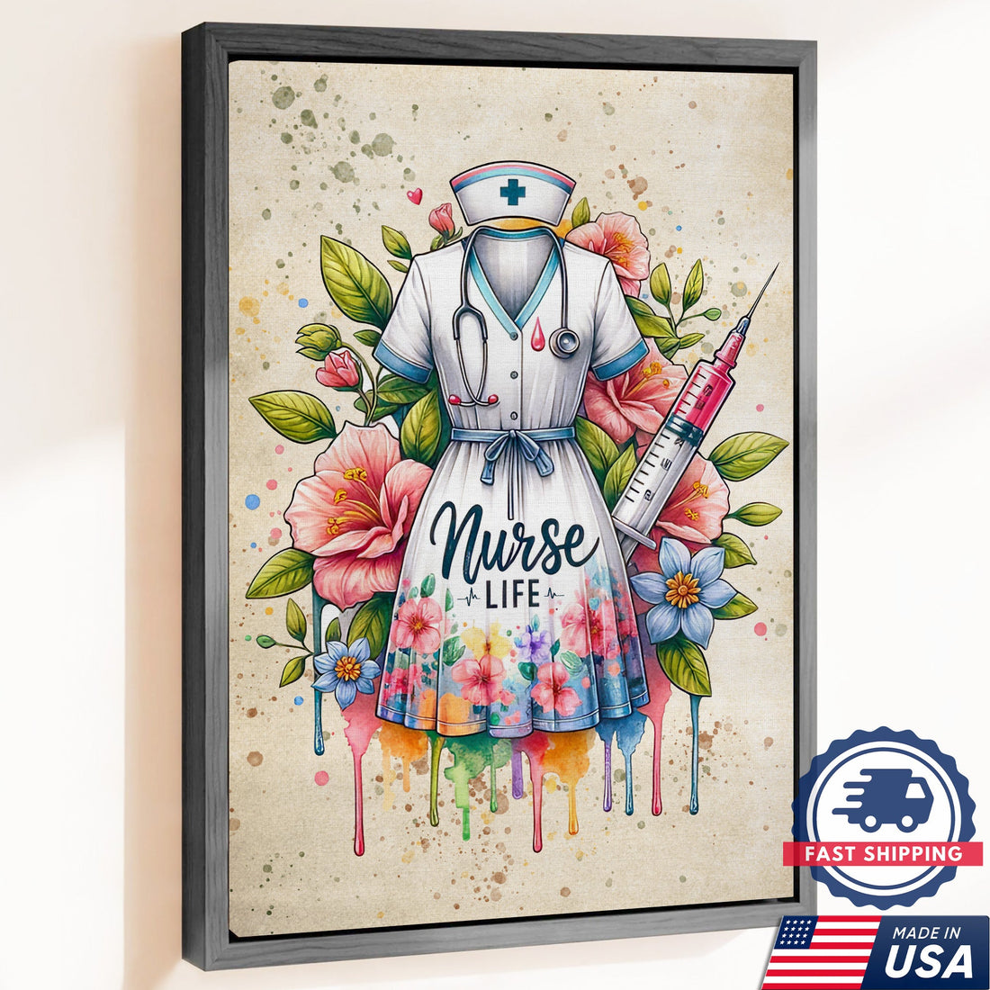 Nurse Life Floral Dress Canvas
