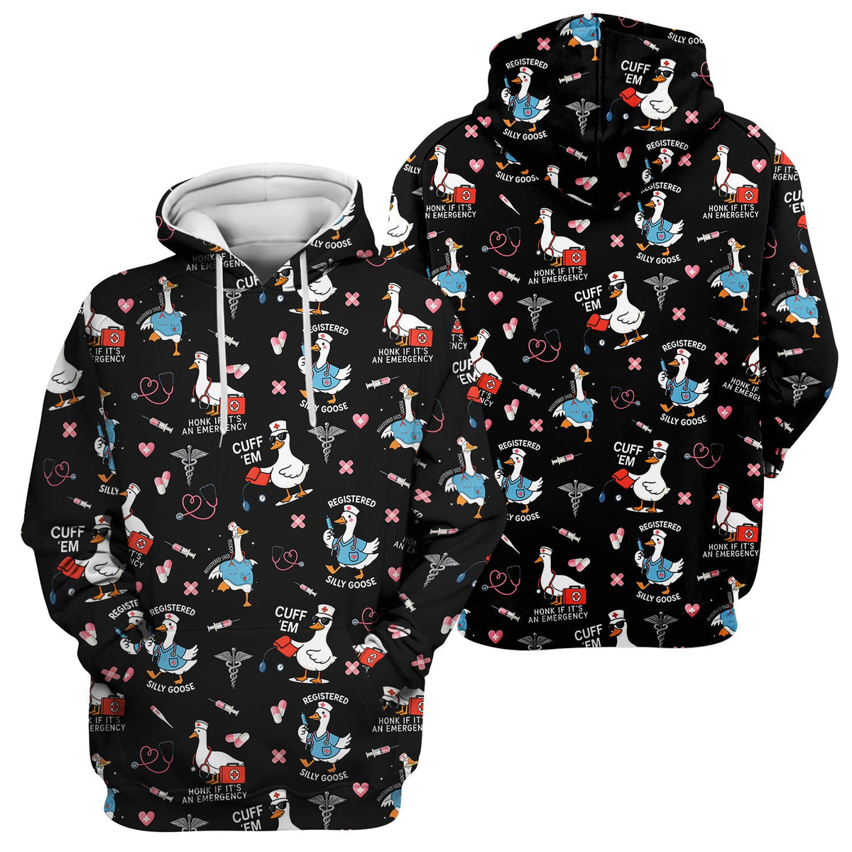 Goose Stethoscope Heart Nurse Scrub Top