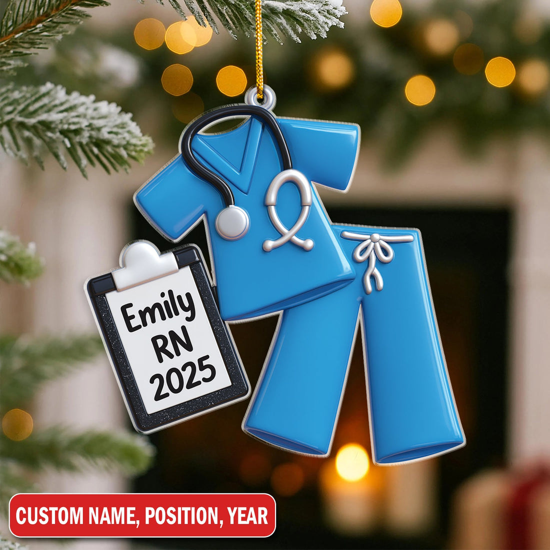 Personalized Scrubs Stethoscope Christmas Nurse Ornament