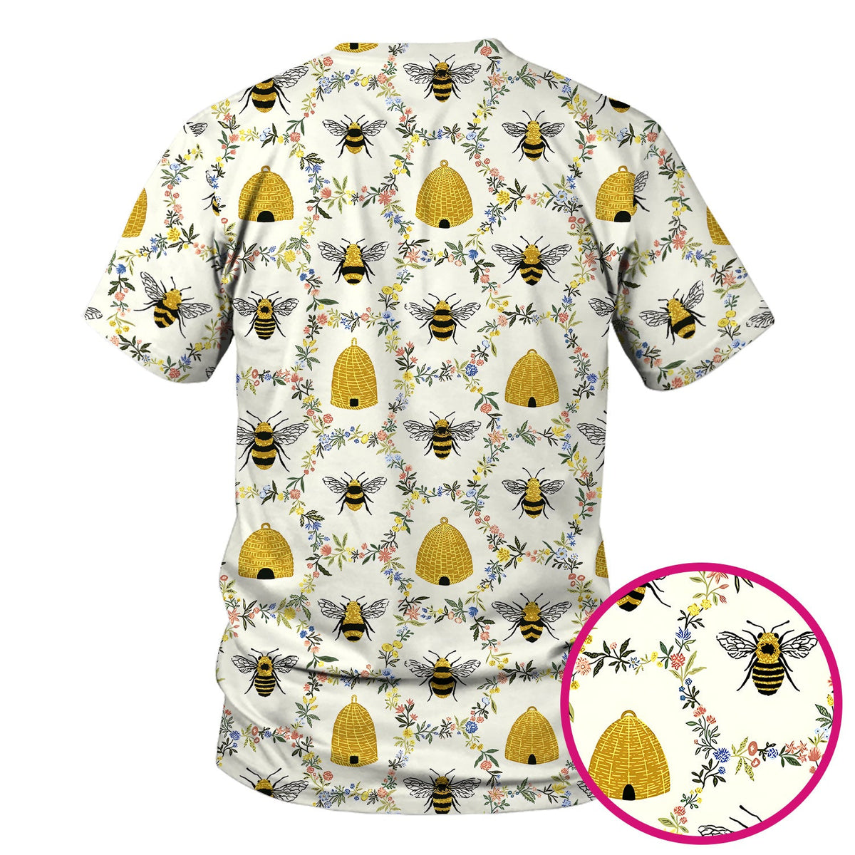 Honey Bee Beehive Floral Nurse Scrub Top
