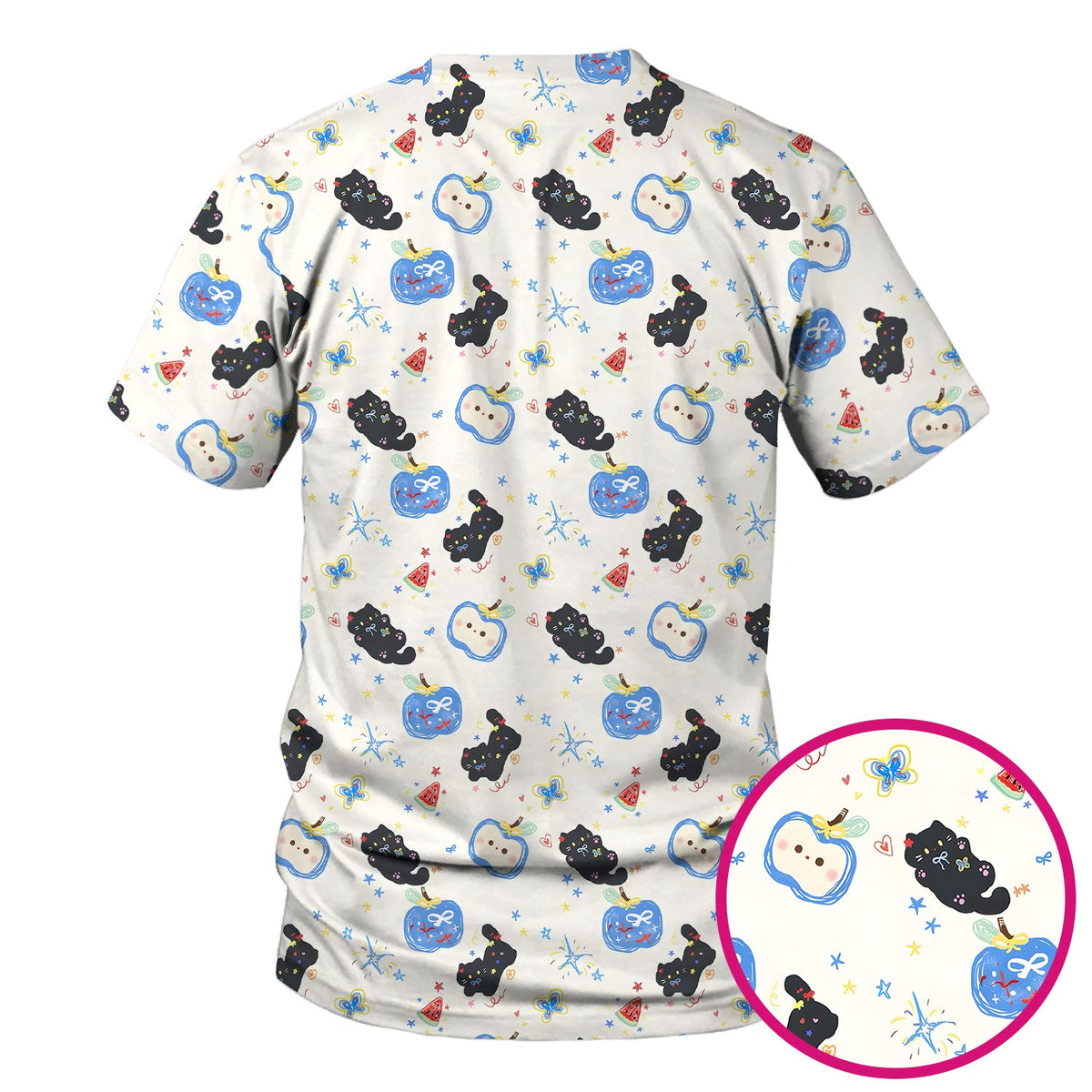 Cute Black Cat Apple Nurse Scrub Top