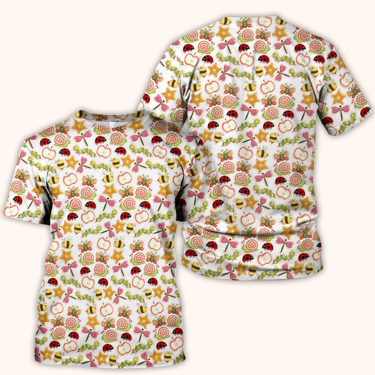 Snail Ladybug Caterpillar Apple Garden Nurse Scrub Top