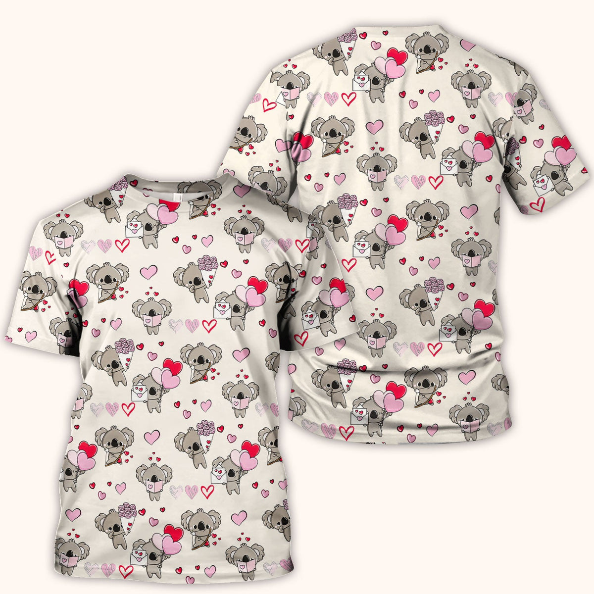 Valentine Koala Holding Flowers Cute Print Scrub Top, Comfortable Scrubs for Nurses