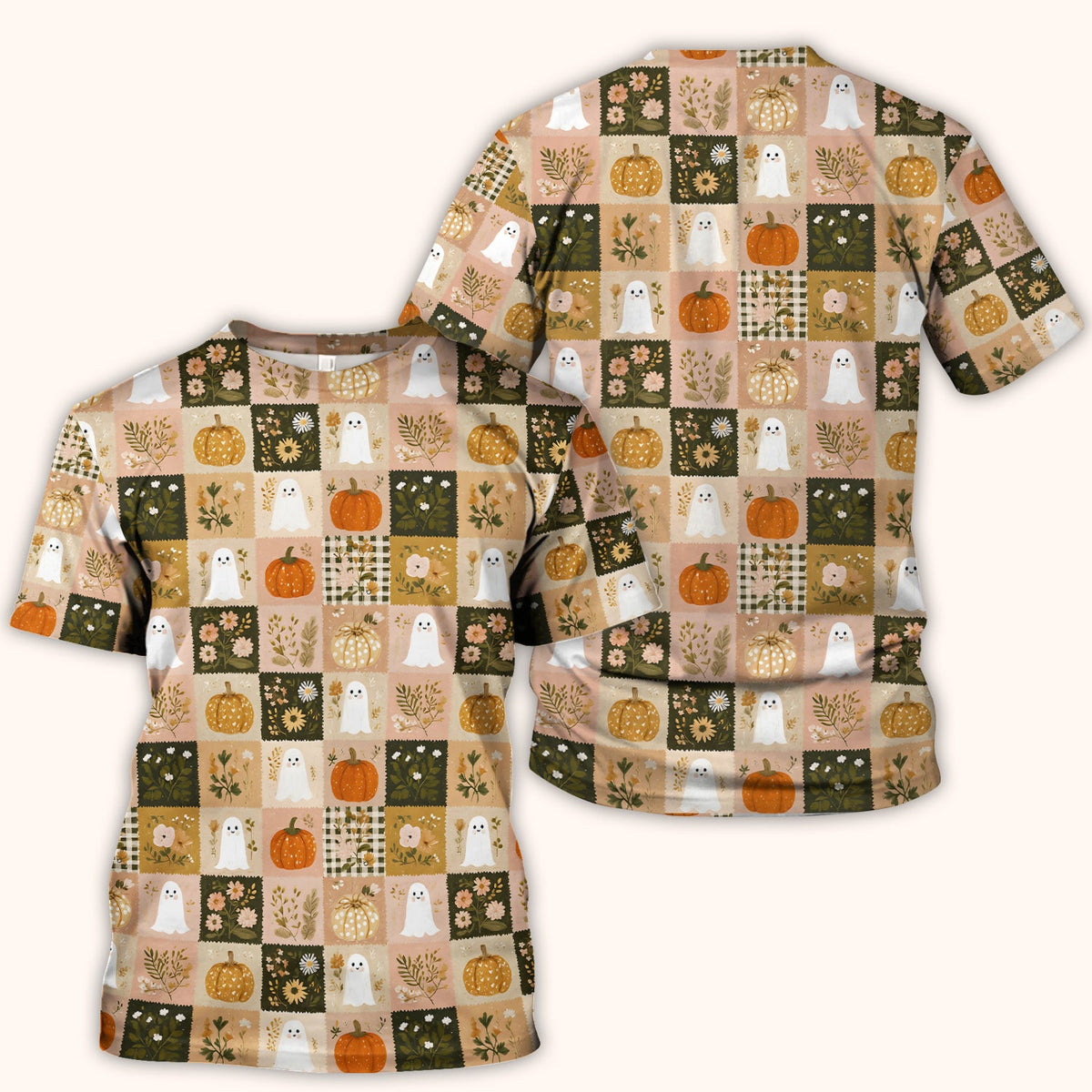 Halloween Ghost Pumpkin Patchwork Nurse Scrub Top