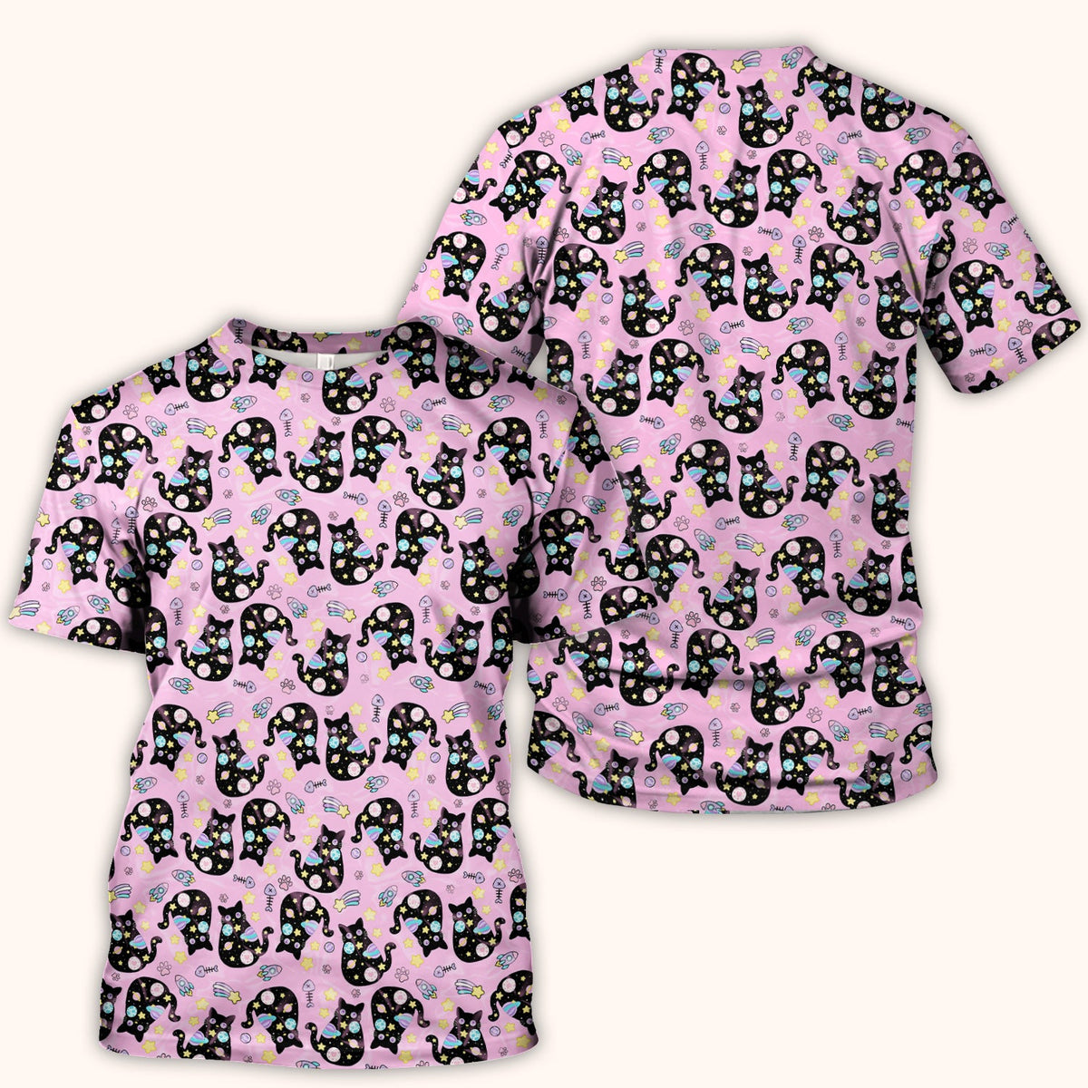Galaxy Black Cat Space Nurse Scrub Top