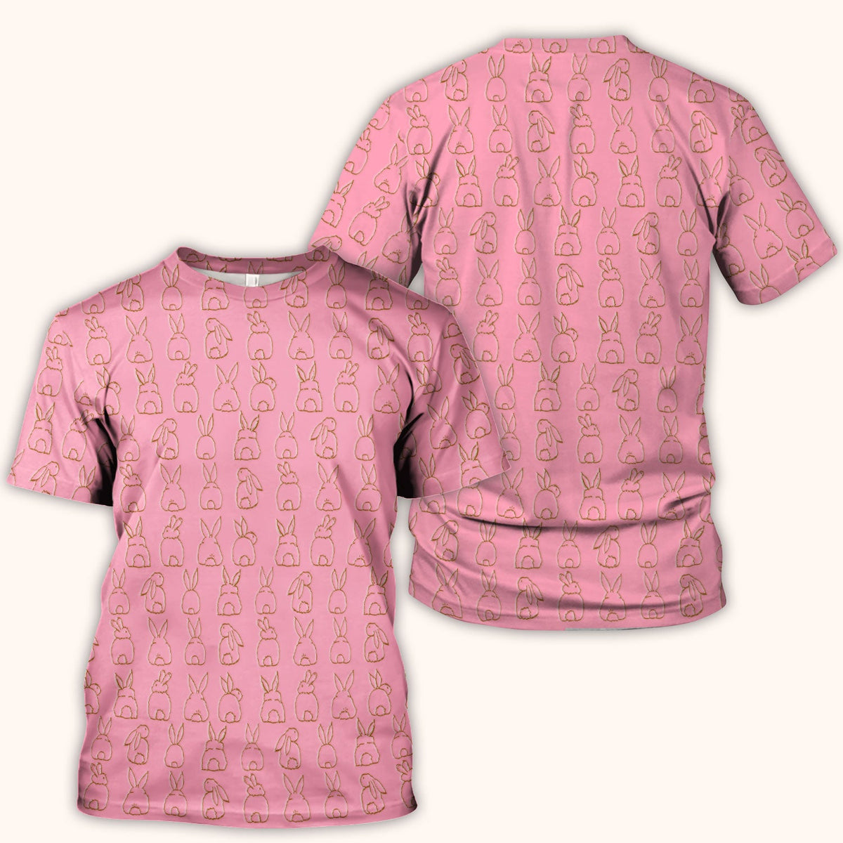 Cartoon Bunny Line Art Nurse Scrub Top - Easter Gift