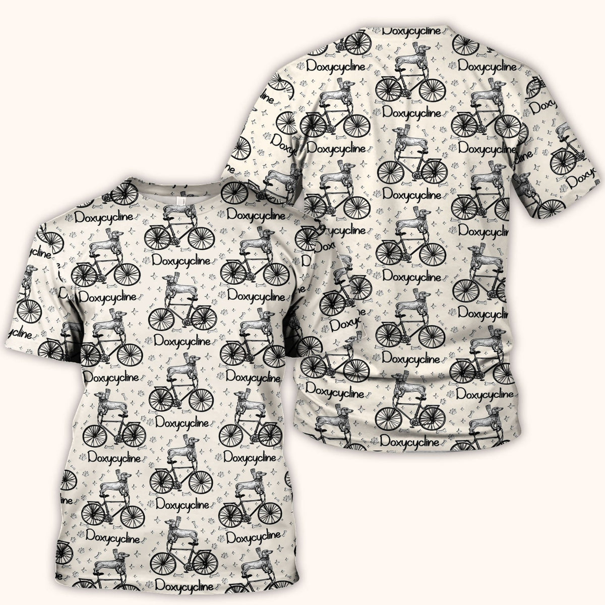 Funny Doxycycline Dog Bicycle Print Scrub Top, Comfortable Scrubs for Nurses