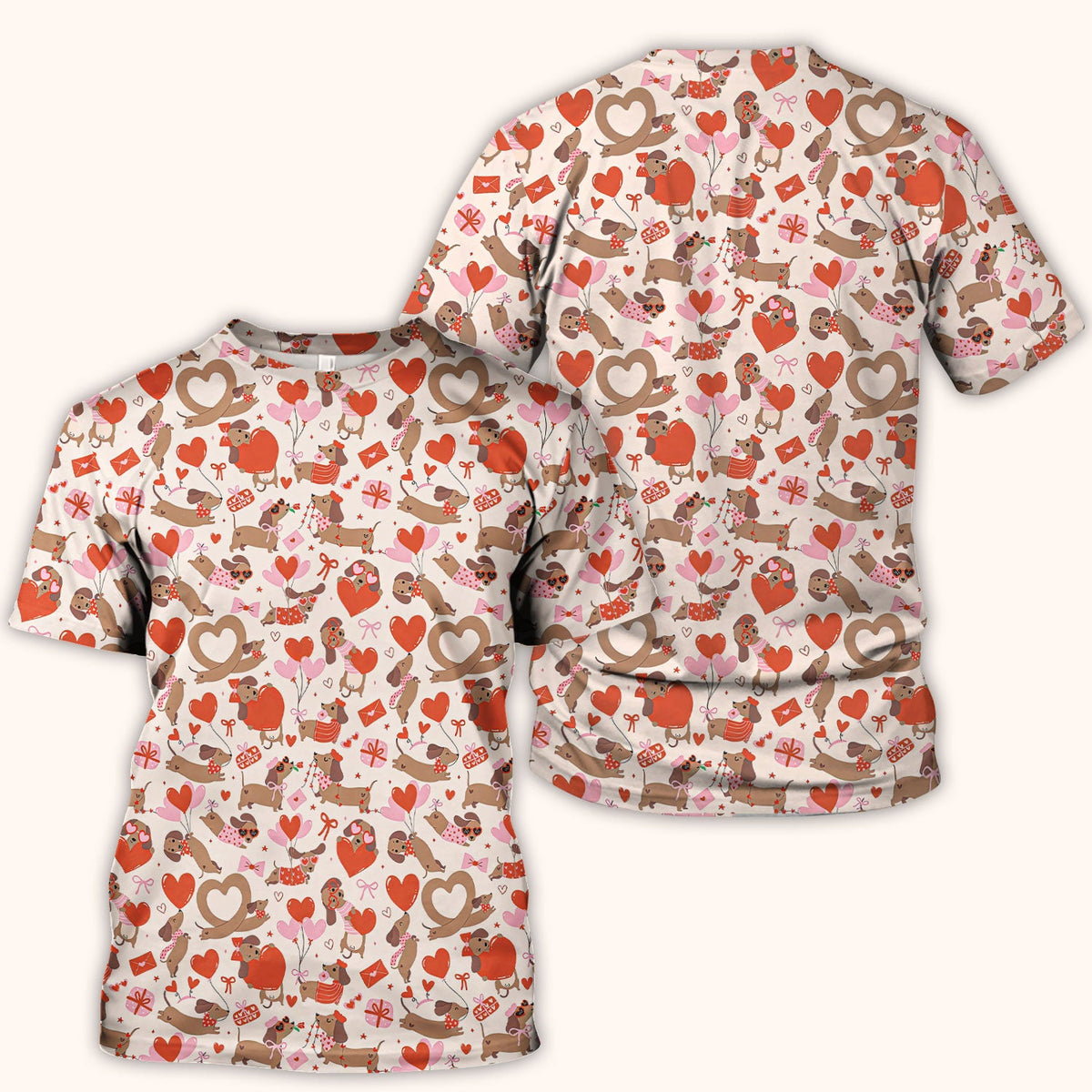 Cute Dachshund Valentine Medical Pattern Scrub Top, Breathable Fabrics Nursing Uniform