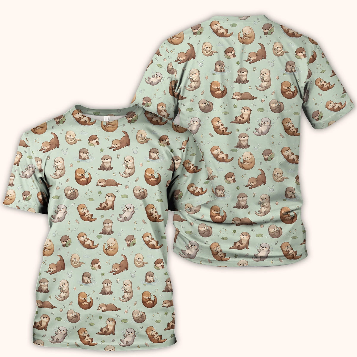 Cute Otter Pattern Scrub Top, Comfortable Scrubs for Nurses
