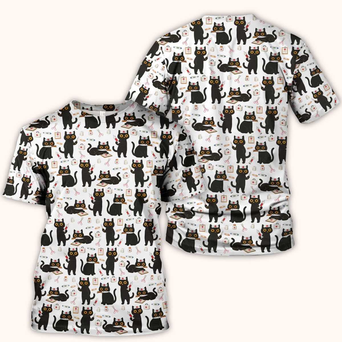Cute Black Cat Nurse Scrub Top
