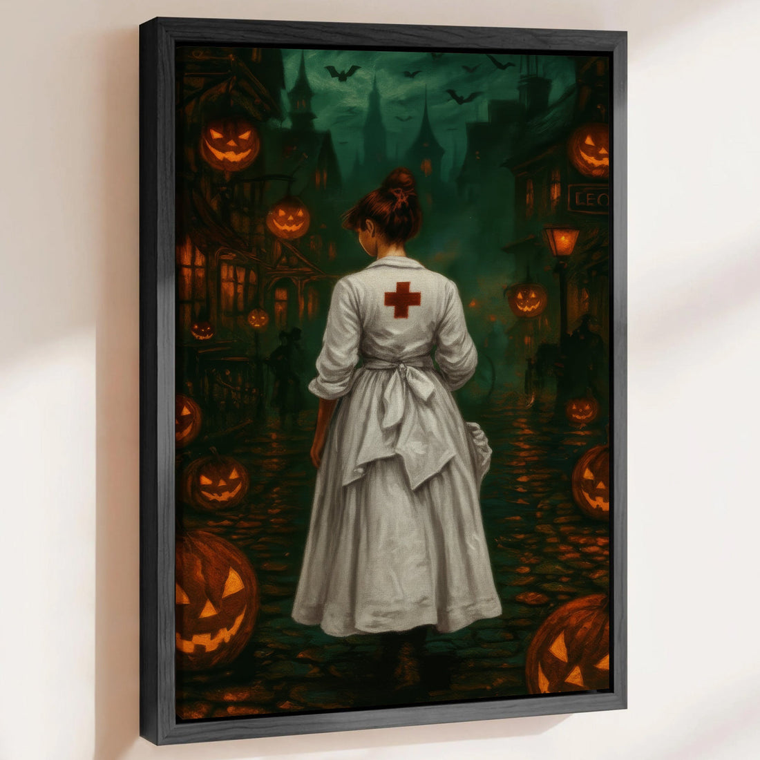 Haunted Street Pumpkin Nurse Canvas