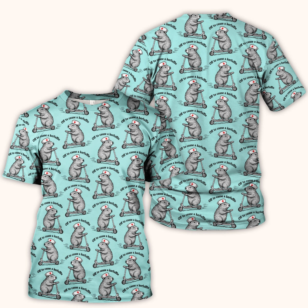 Funny Nurse Mouse Scooter Print Scrub Top, Comfortable Scrubs for Nurses