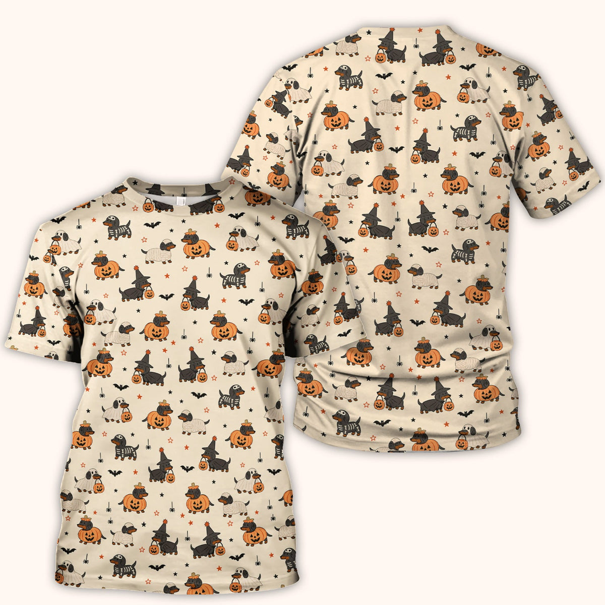 Halloween Dachshund Pattern Scrub Top, Comfortable Scrubs for Nurses