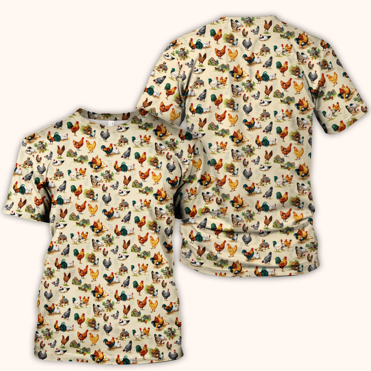 Farm Chicken Rooster Coop Pattern Scrub Top, Comfortable Scrubs for Nurses