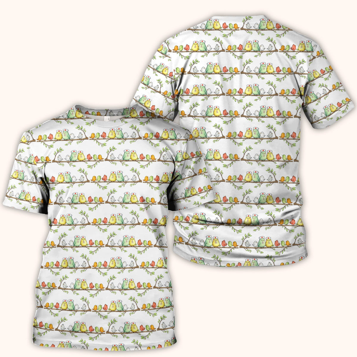 Birds On Branches Nurse Scrub Top