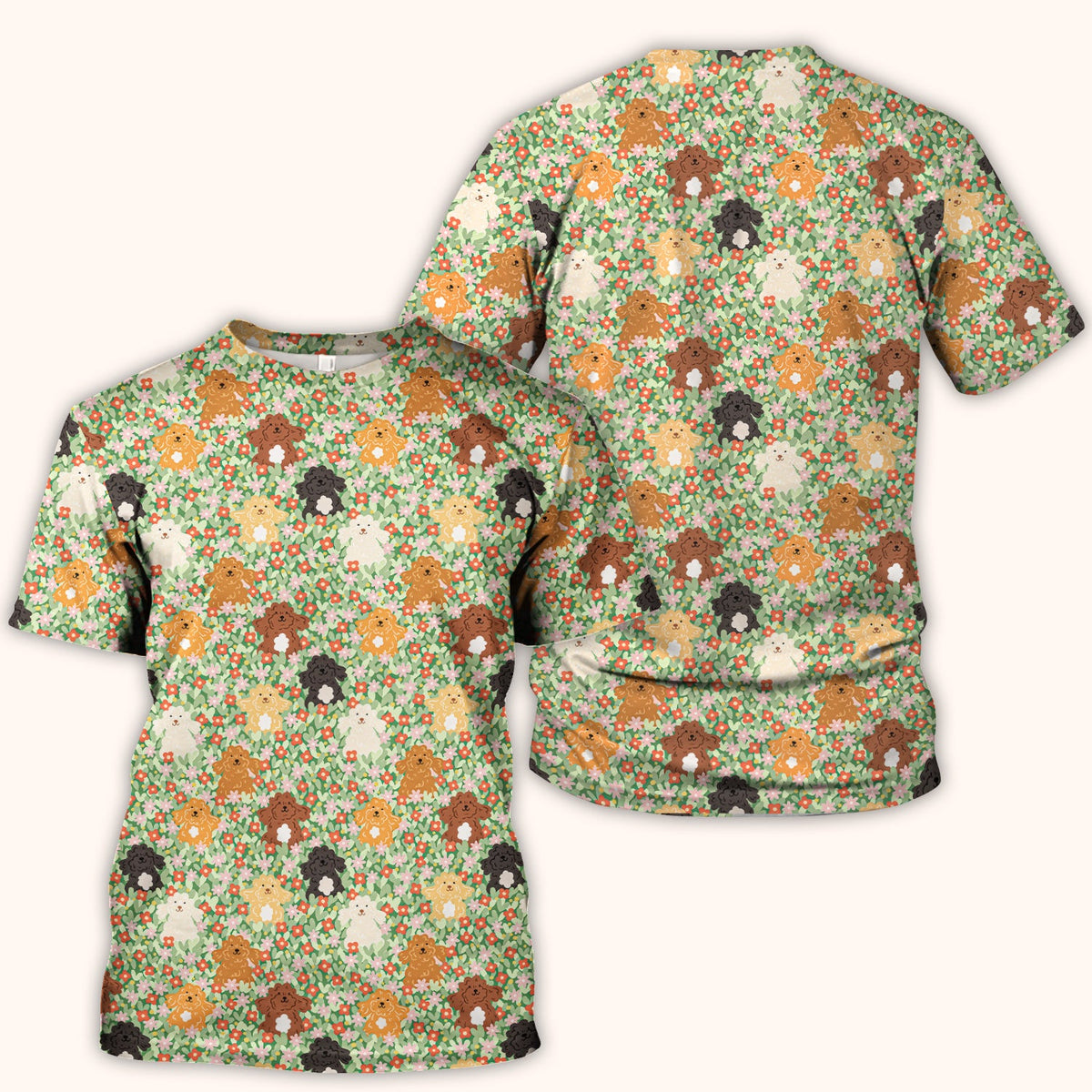 Poodle Dogs Floral Nurse Scrub Top