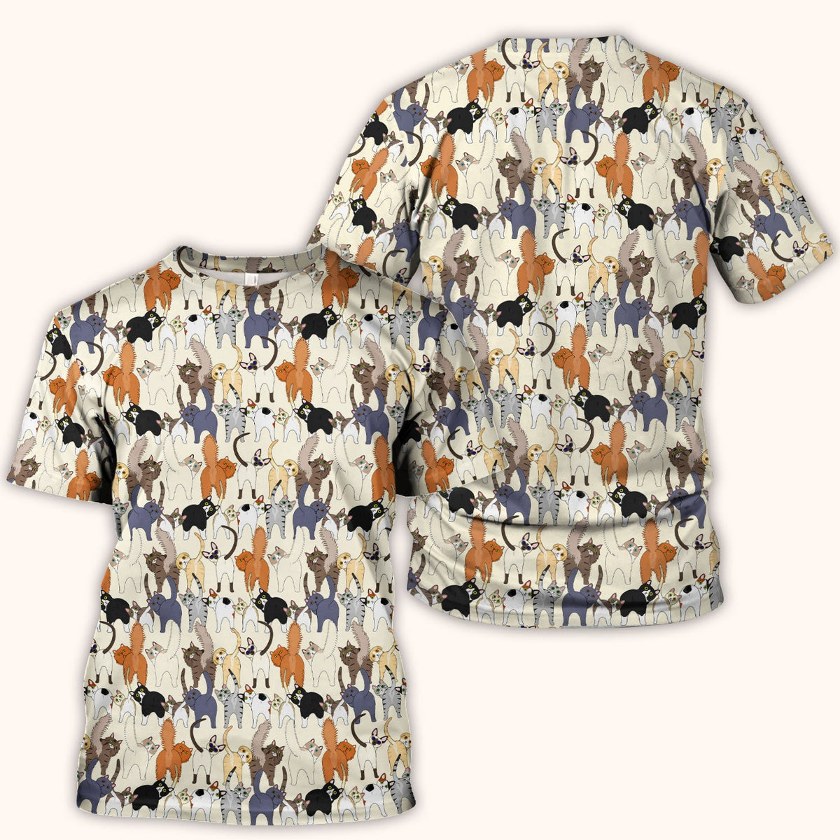 Whimsical Multicolor Cat Cartoon Nurse Scrub Top