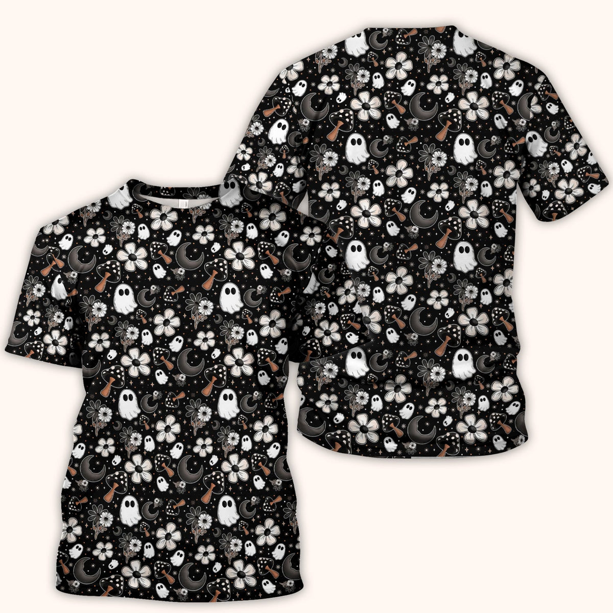 Floral Mushroom Ghost Nurse Scrub Top