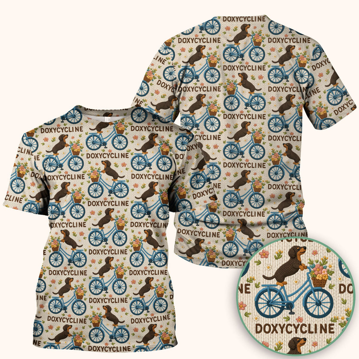 Doxycycline Pharmacy Pun Scrub Top - Dachshund on Bicycle Pharmacists Shirt - Veterinary Technicians Gift