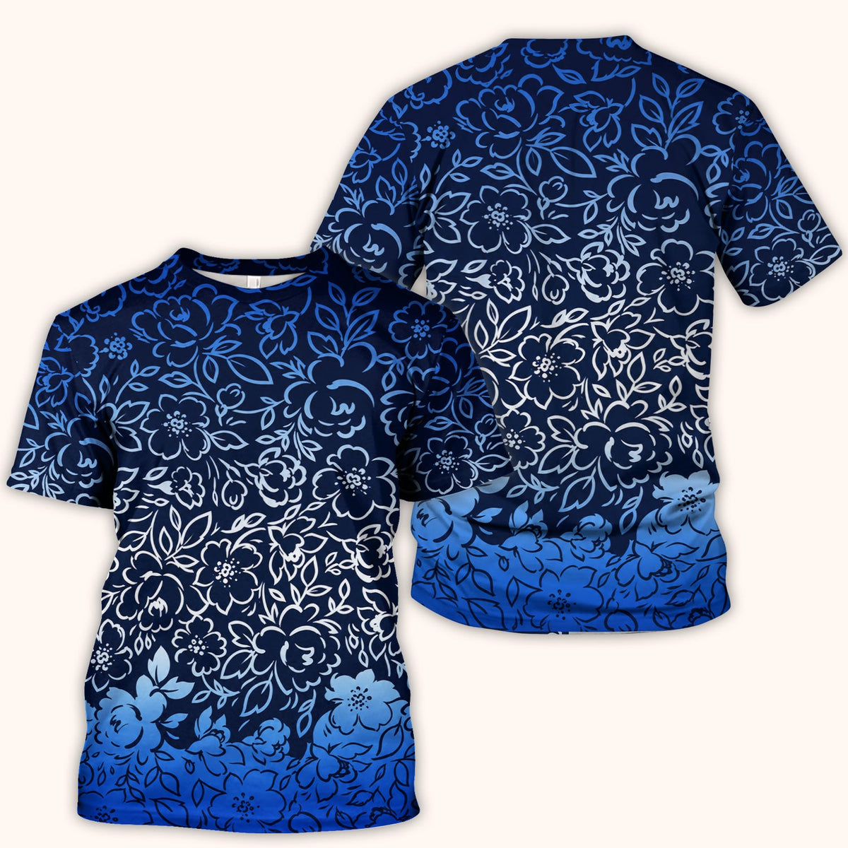 Navy Botanical Flower Nurse Scrub Top