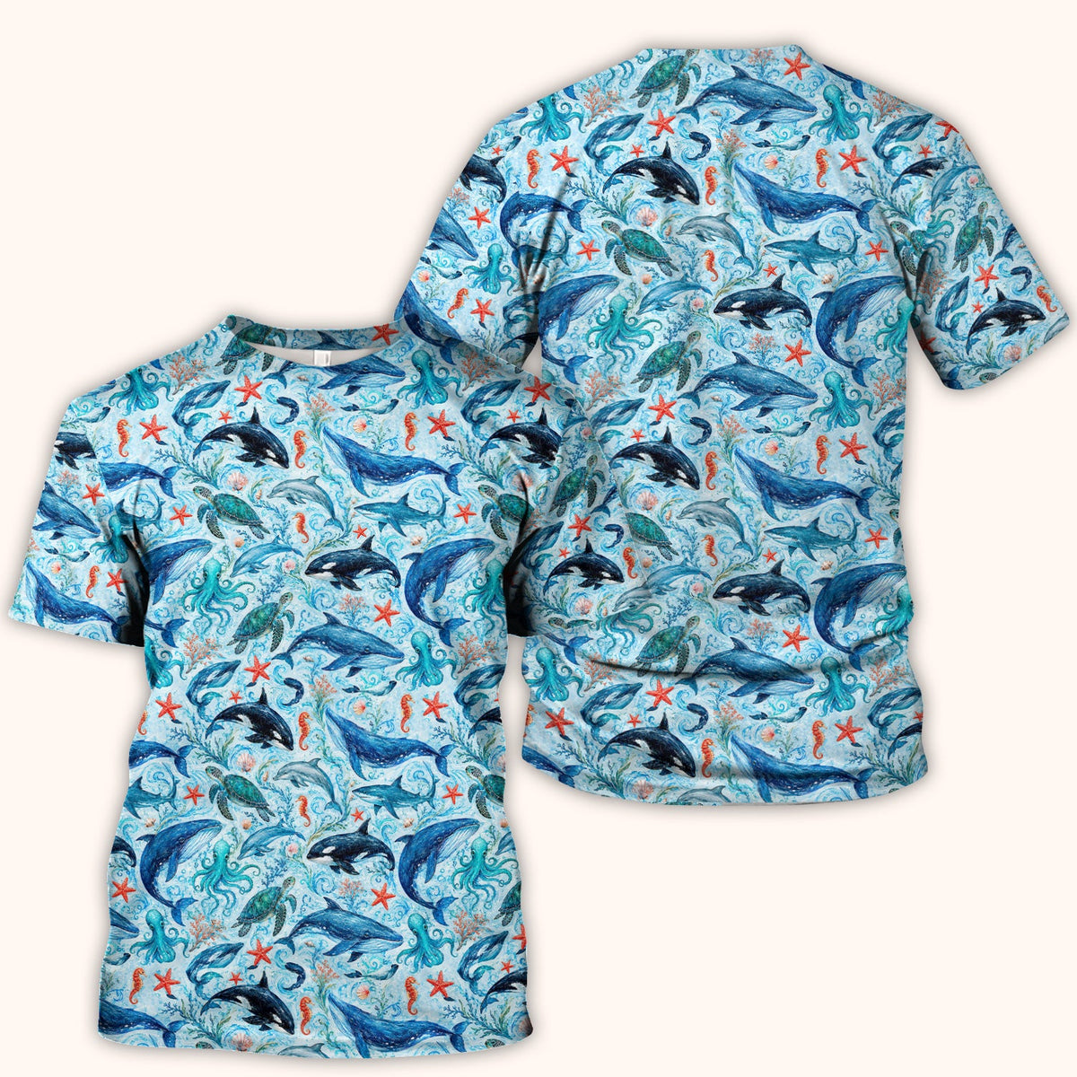 Watercolor Ocean Wildlife Scene Nurse Scrub Top