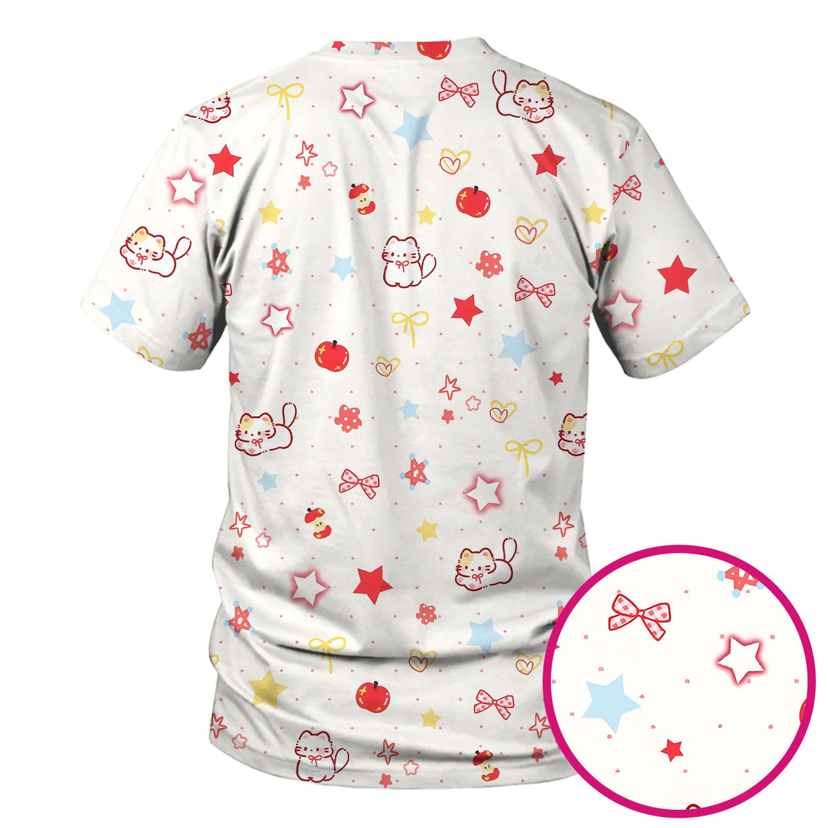 Kawaii Cat Bow Star Nurse Scrub Top