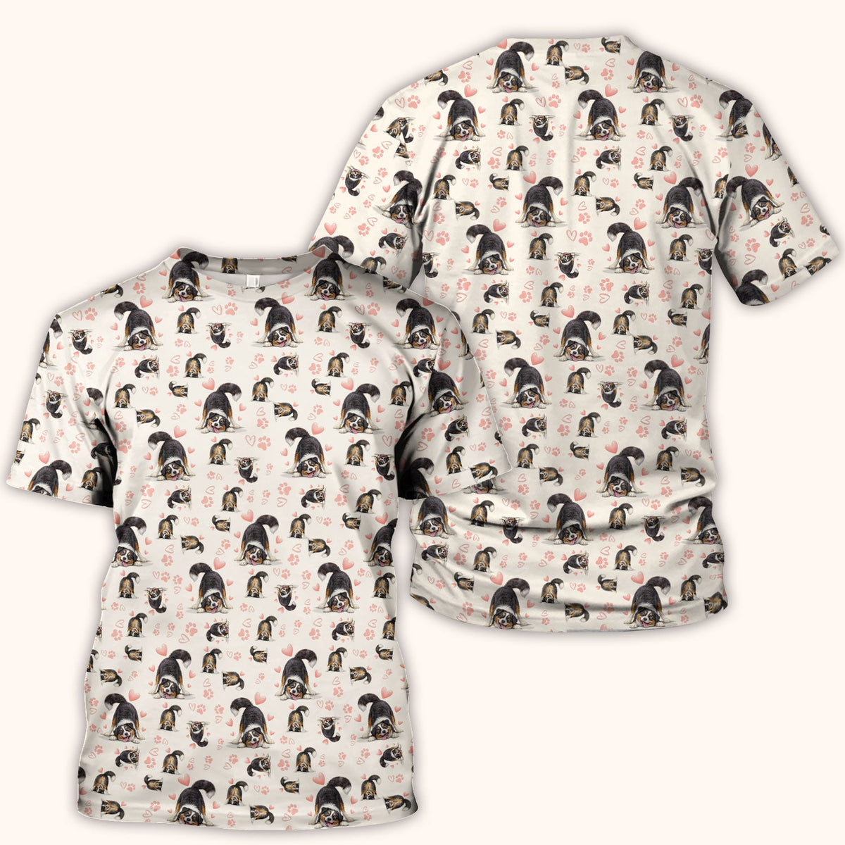 Playful Dog Heart Medical Print Scrub Top, Breathable Fabrics Nursing Uniform