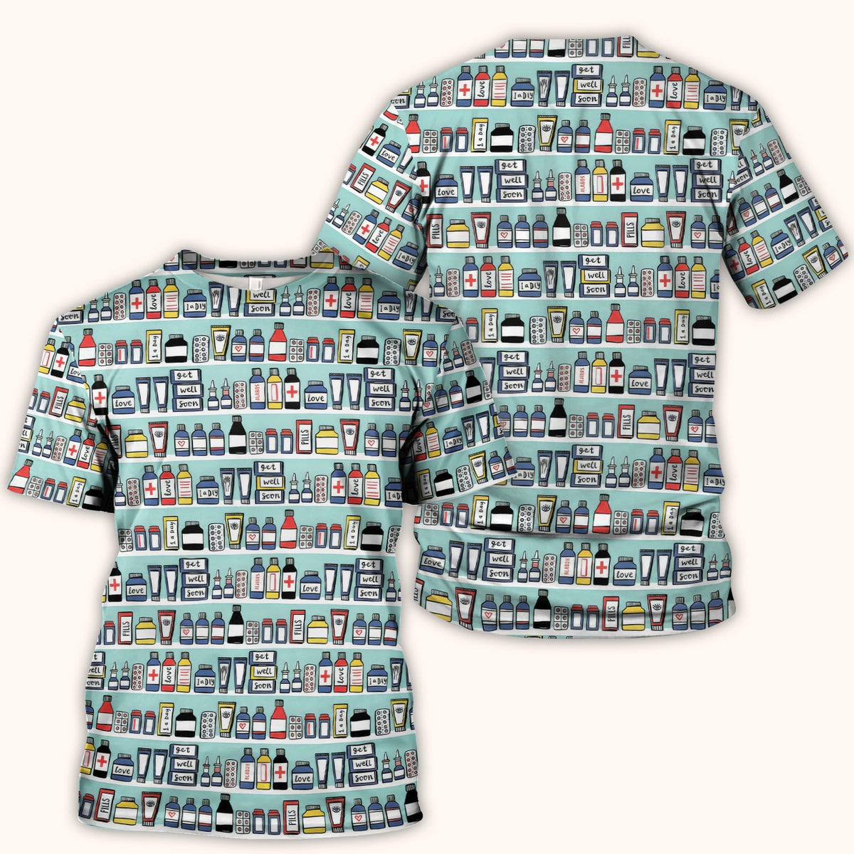 Medicine Bottle Pharmacy Pills Nurse Scrub Top