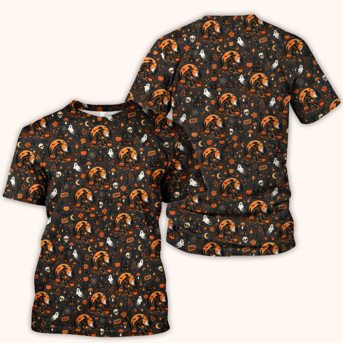 Bigfoot Ghost with Pumpkin Nurse Scrub Top - Halloween Gift