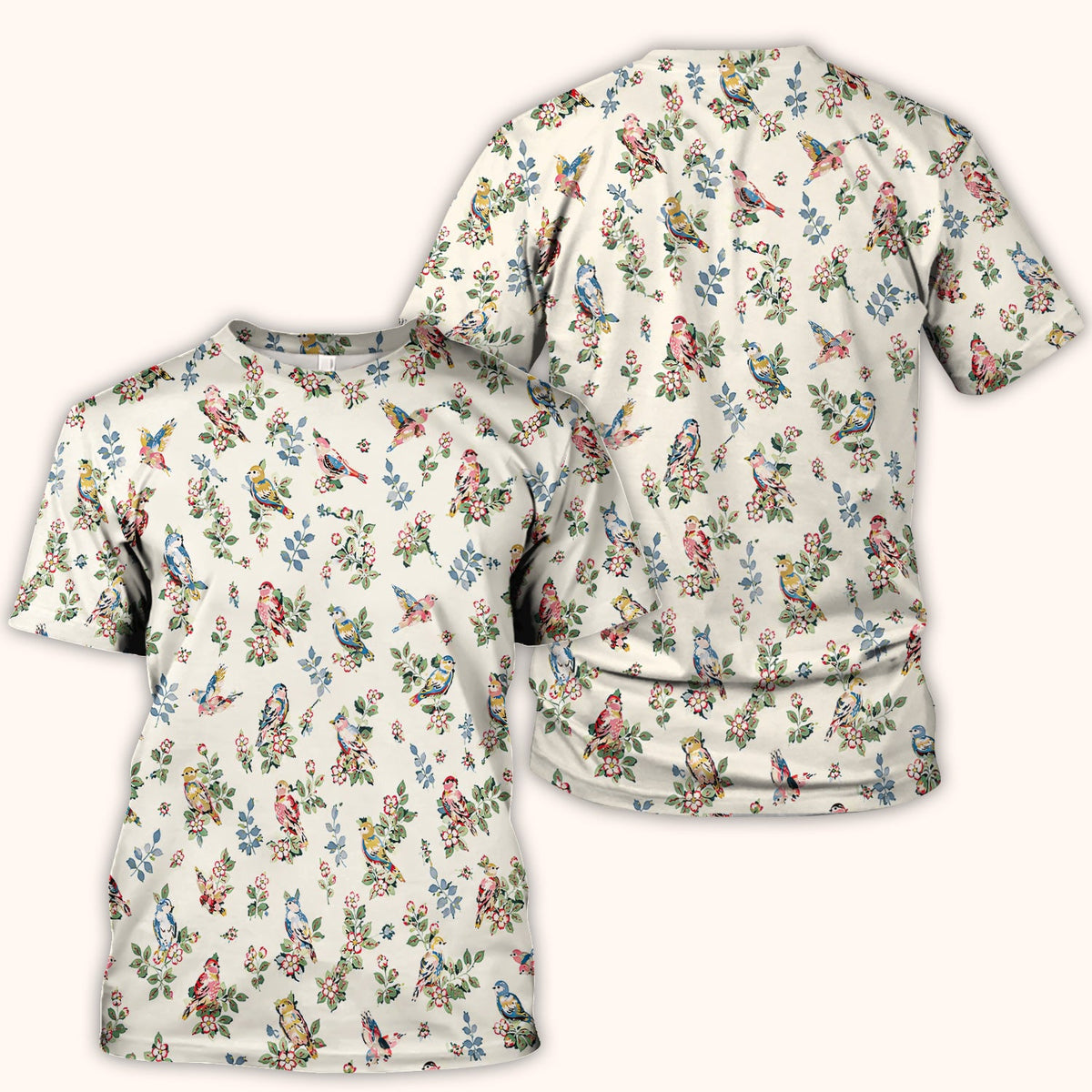 Vintage Birds Blossom Nurse Scrub Top