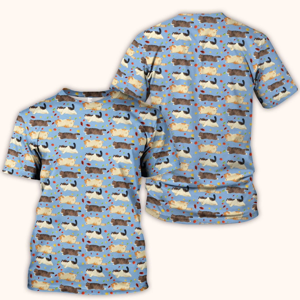 Chubby Cat Autumn Leaves Nurse Scrub Top