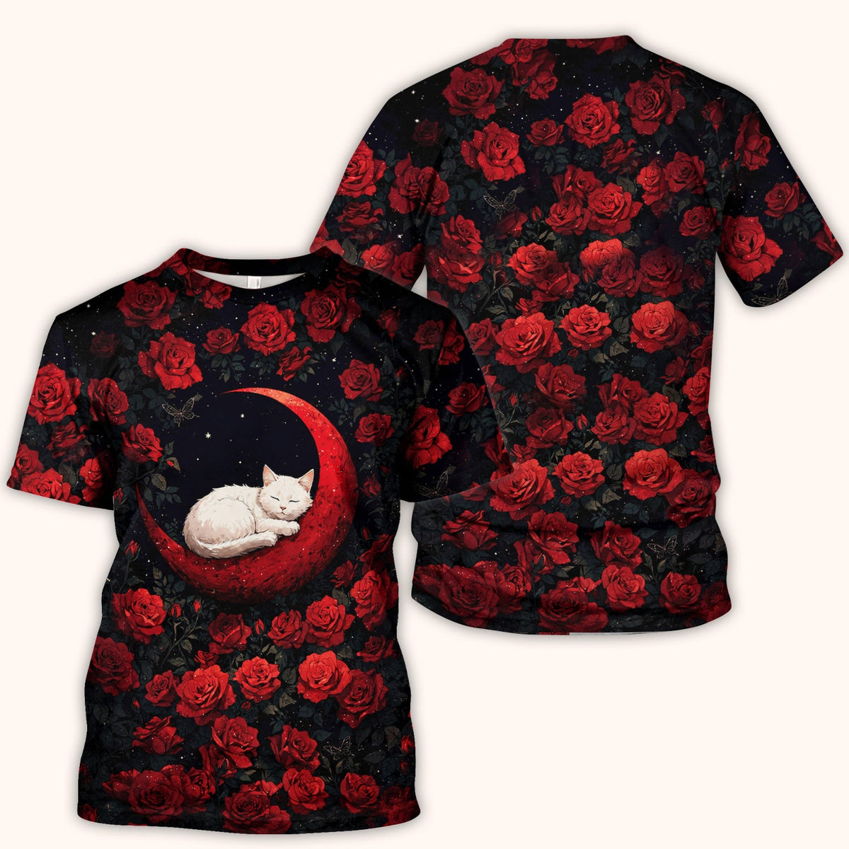 Gothic Red Moon Cat Nurse Scrub Top