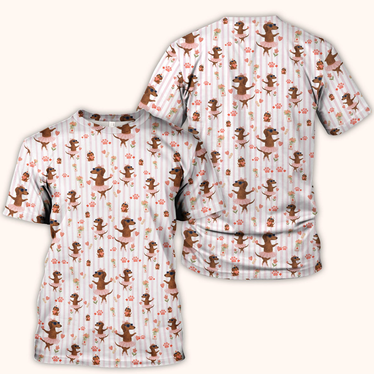 Dachshund Ballet Tutu Hearts Nurse Scrub Top