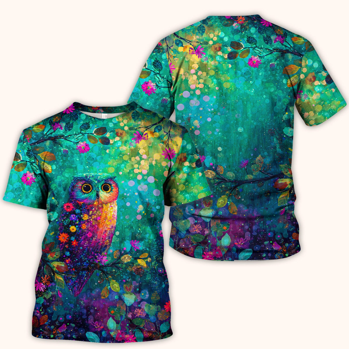 Colorful Owl Forest Nurse Scrub Top