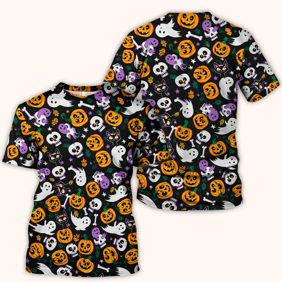 Spooky Pumpkin Ghost Print Nurse Scrub Top