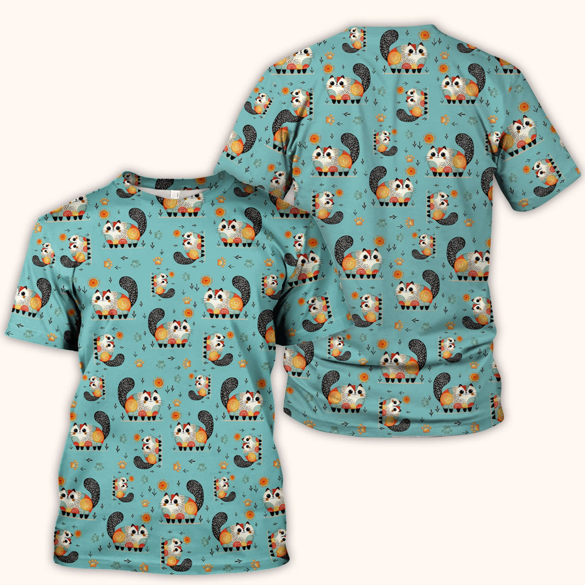 Cat Illustration Nurse Scrub Top