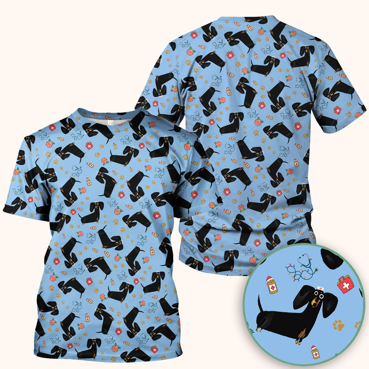 Black Dachshund Nurse Scrub Top - Gift For Dog Lover