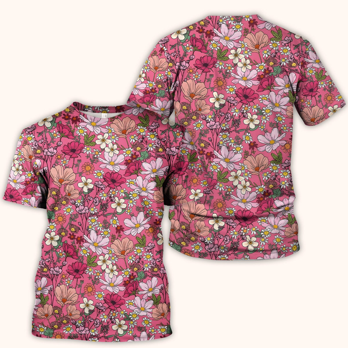 Pink Daisy Wildflower Nurse Scrub Top