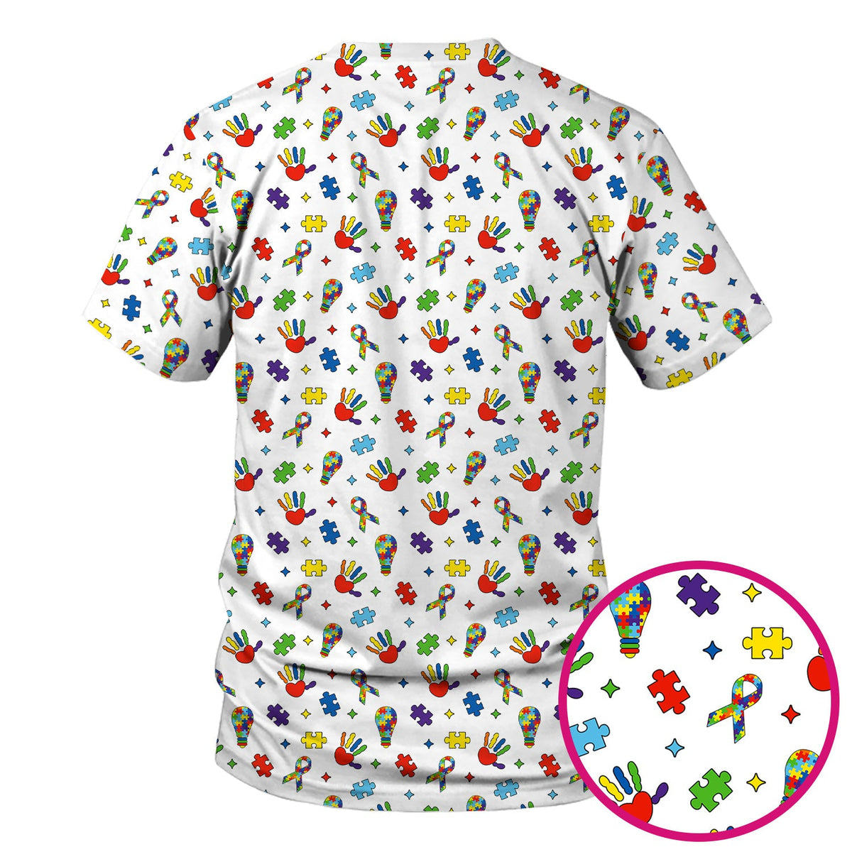 Autism Awareness Colorful Puzzle Nurse Scrub Top