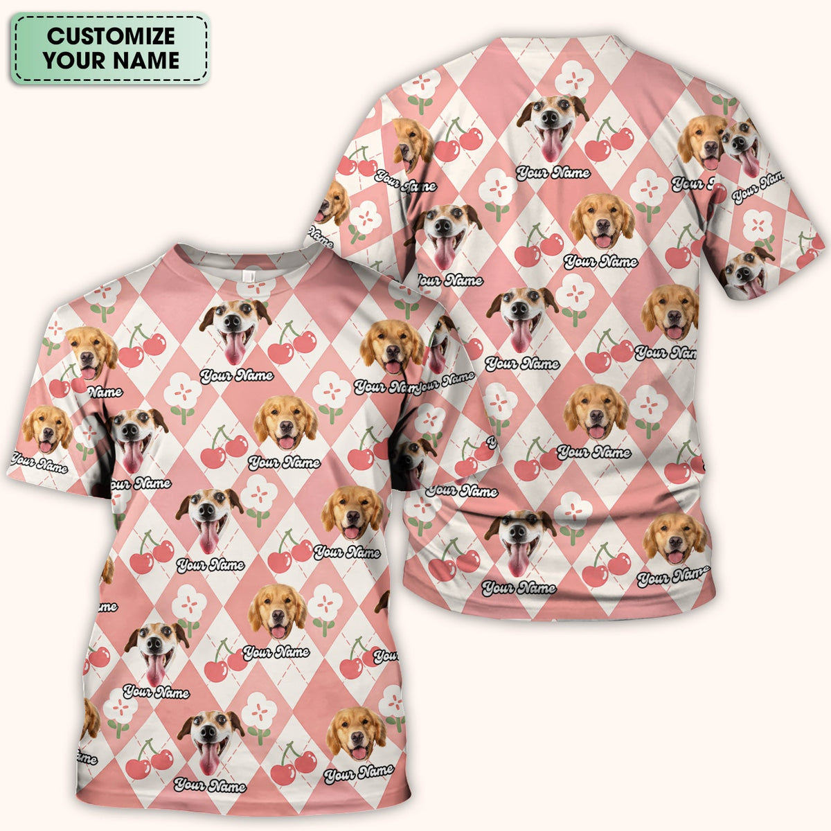 Dog Face Cherry Argyle Nurse Scrub Top