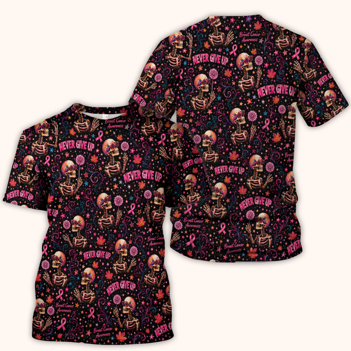 Breast Cancer Awareness Skeletons Nurse Scrub Top