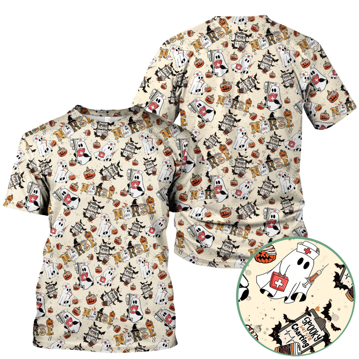 Spooky But Still Charting Nurse Scrub Top - Halloween Gift