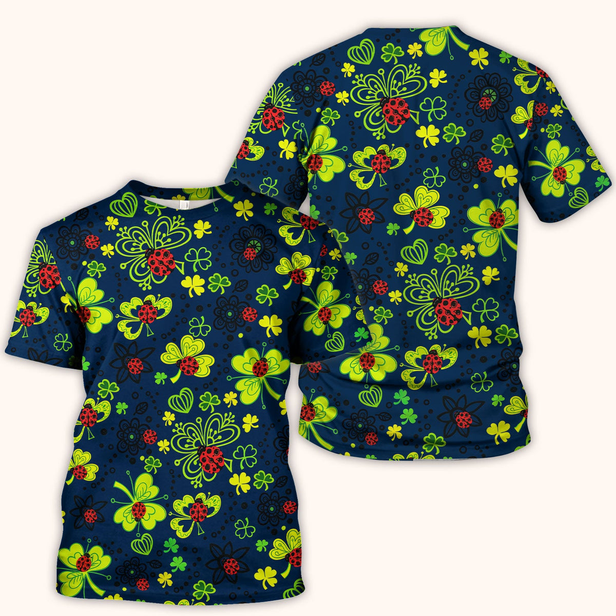 Ladybug Clover Floral Pattern Print Scrubs Nurses, Breathable Fabrics Nursing Uniform
