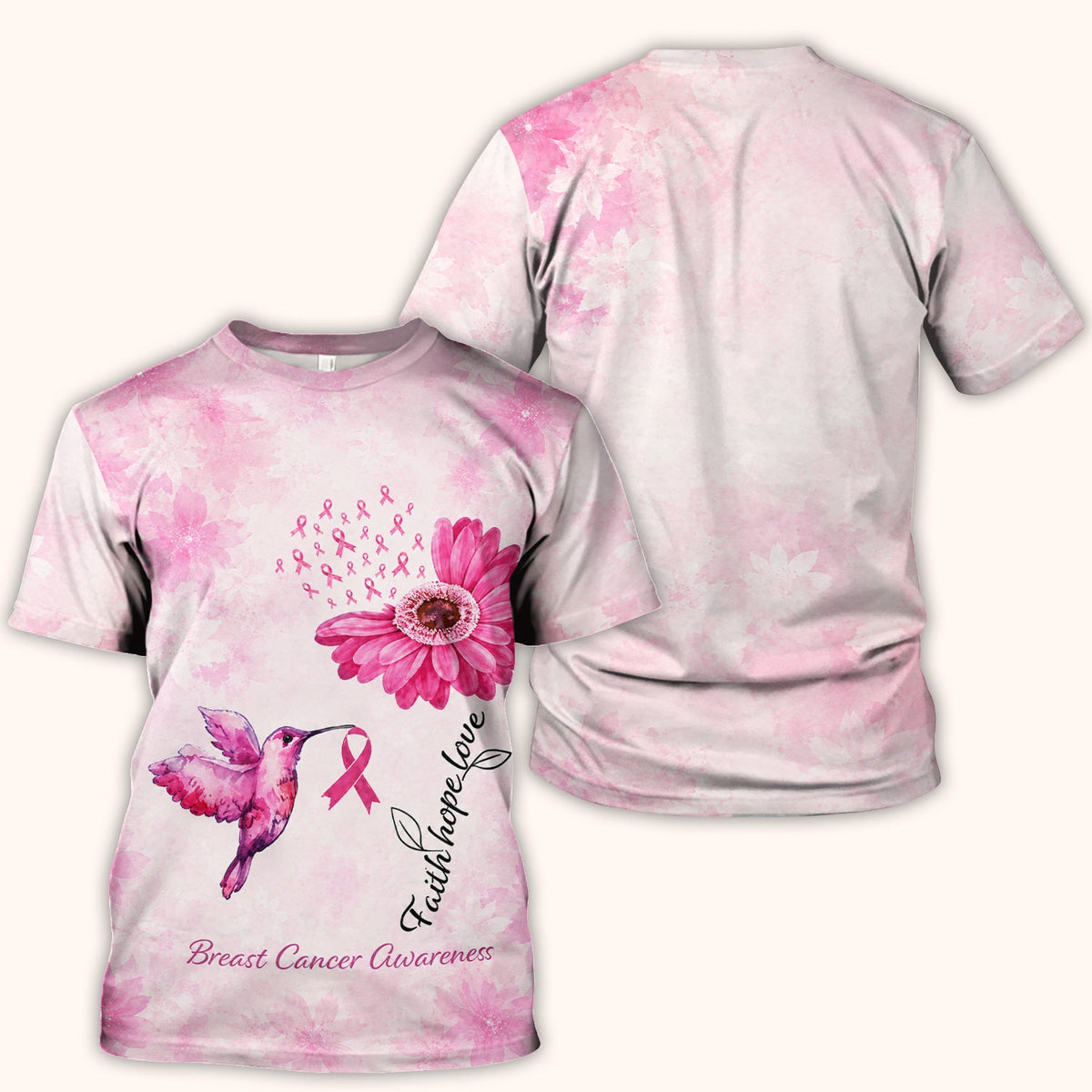 Breast Cancer Awareness Hummingbird Nurse Scrub Top