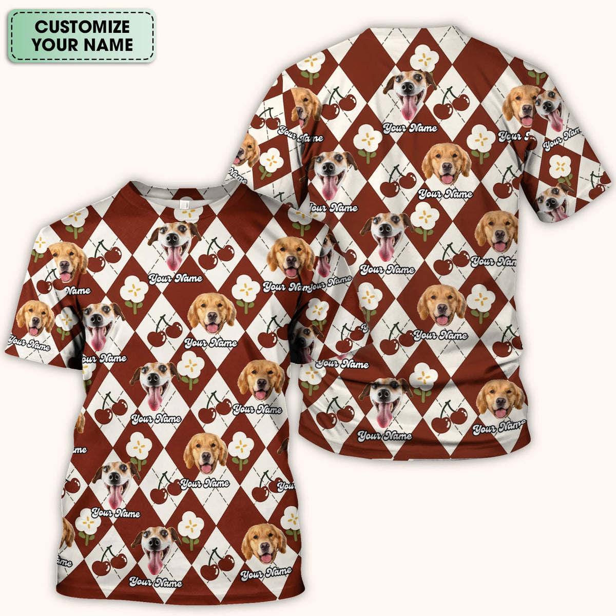 Dog Face Cherry Argyle Nurse Scrub Top