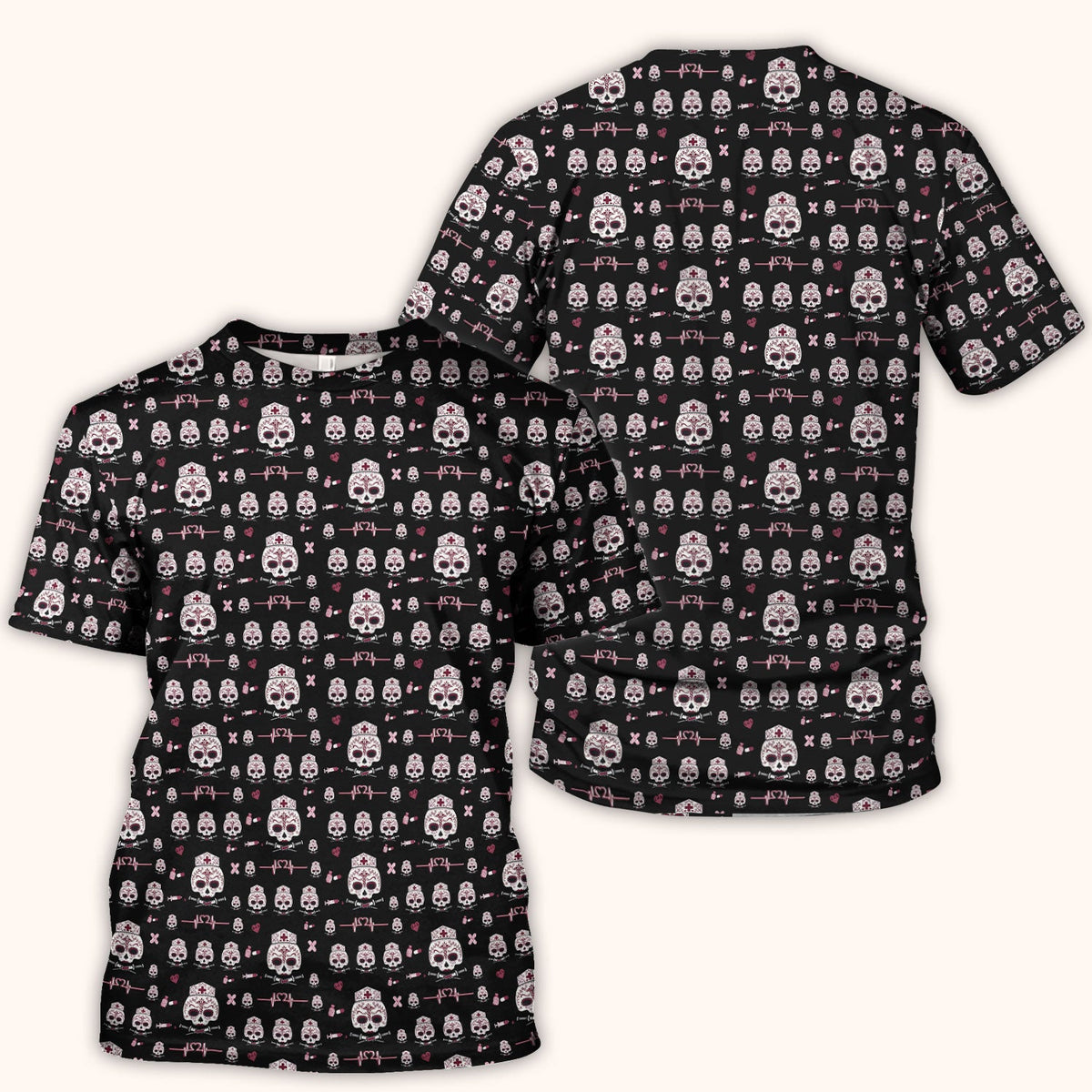 Sugar Skull Scrub Top, Skull Pattern Scrub Shirt, Breathable Fabrics Nursing Uniform